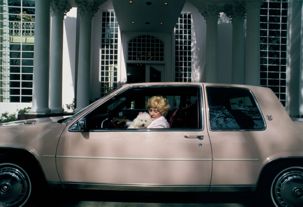 mary kay ash in car with her dog gigi at home in dallas